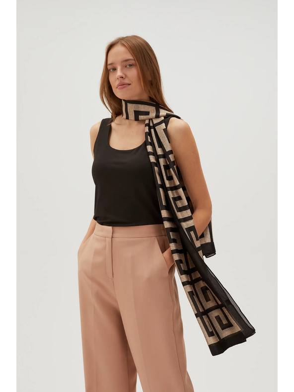 Moodo Béžovo-čierny dámsky vzorovaný šál Moodo