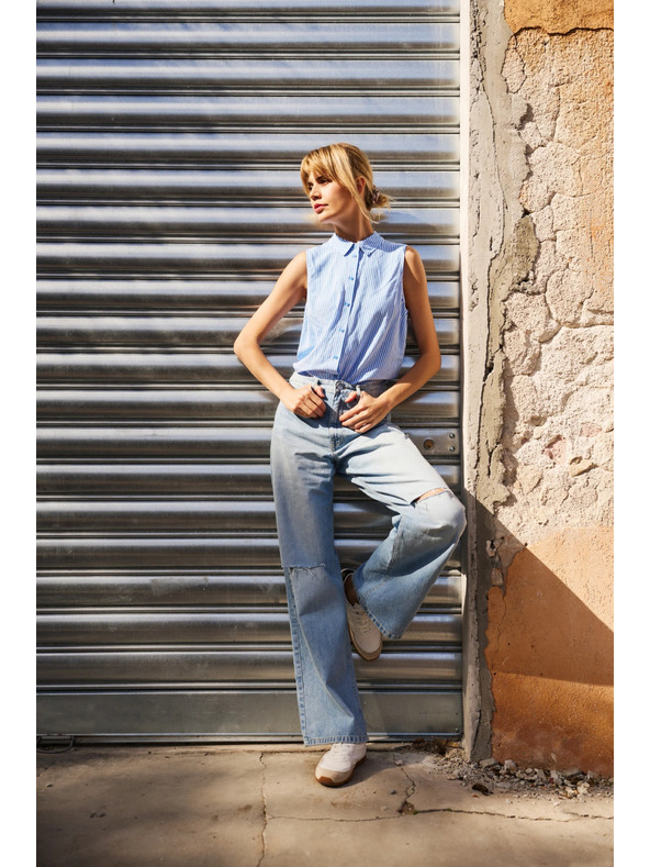 Moodo Modré dámske roztrhané džínsy Moodo