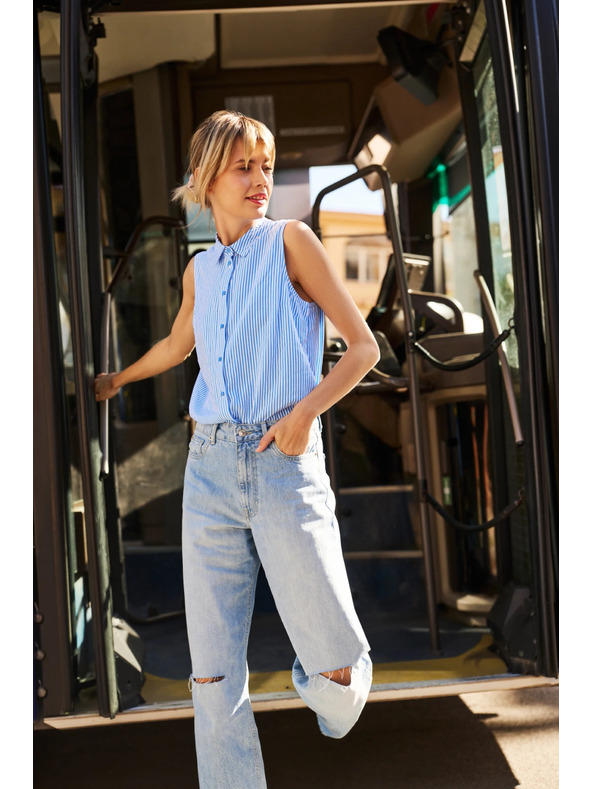 Moodo Modré dámske roztrhané džínsy Moodo