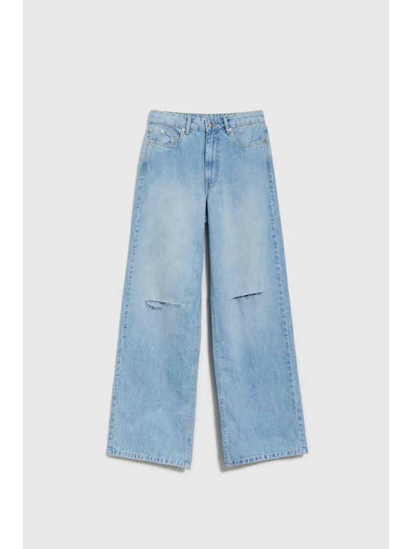 Moodo Modré dámske roztrhané džínsy Moodo