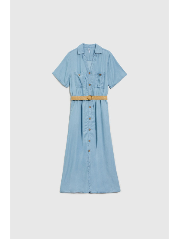 Moodo Modré dámske košeľové šaty Moodo