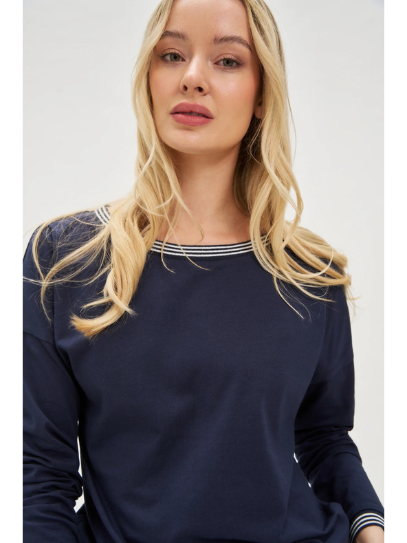 Moodo Tmavo modré dámske tričko s dlhým rukávom Moodo