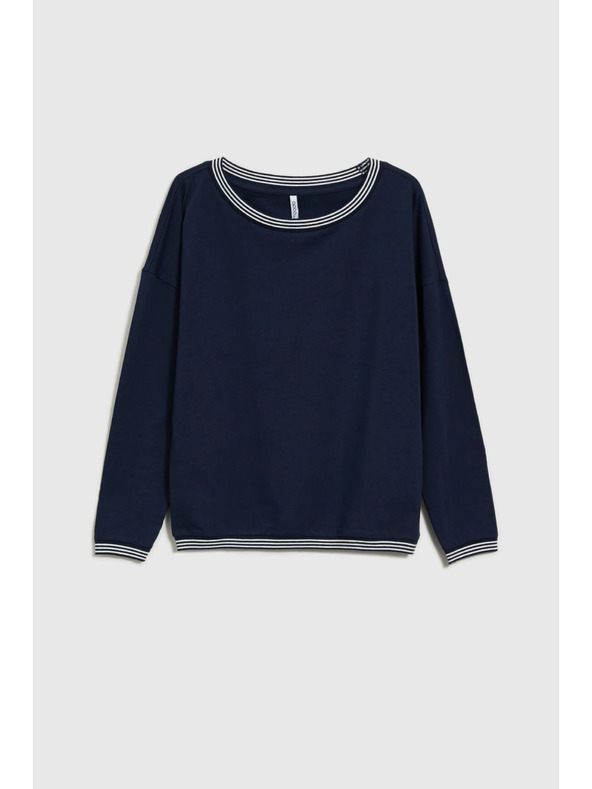 Moodo Tmavo modré dámske tričko s dlhým rukávom Moodo