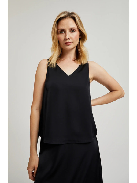 Moodo Hladká košeľa s výstrihom do véčka čierna Moodo