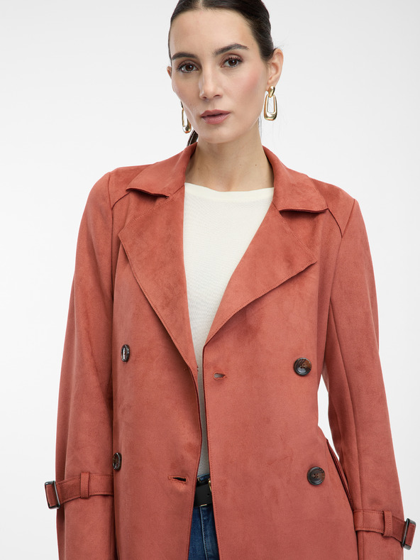 Orsay Tehlový dámsky trenčkot v semišovej úprave ORSAY