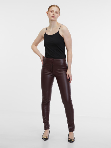 Orsay Vínové dámske kožené nohavice ORSAY