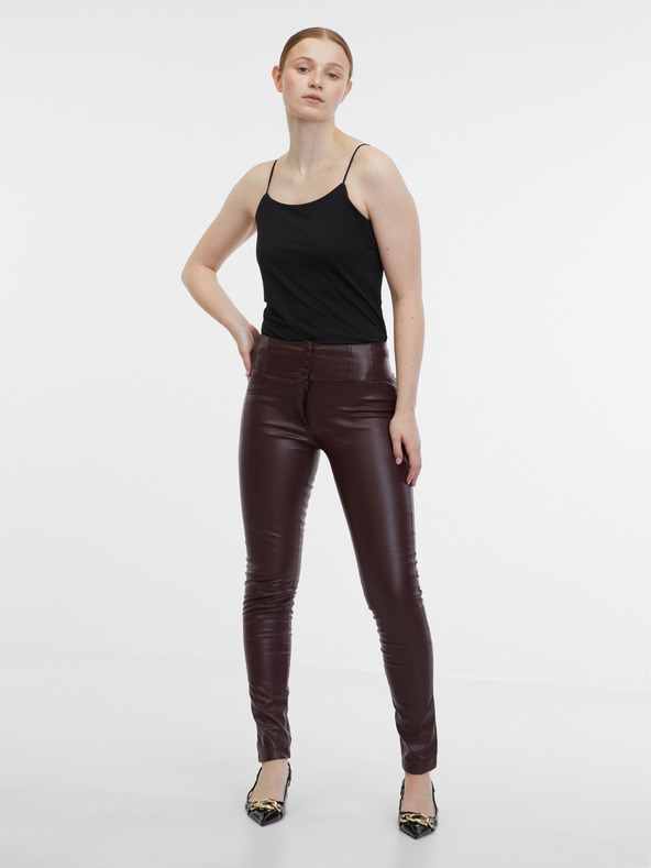 Orsay Vínové dámske kožené nohavice ORSAY