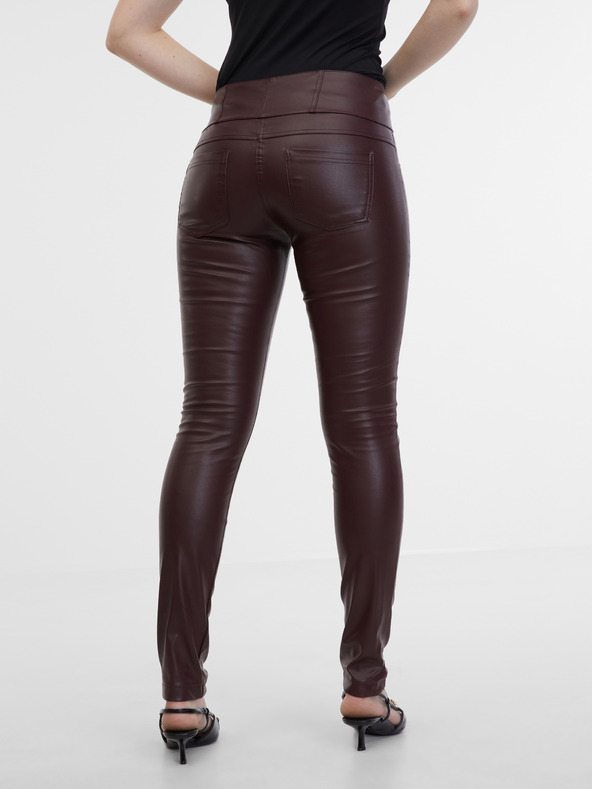 Orsay Vínové dámske kožené nohavice ORSAY