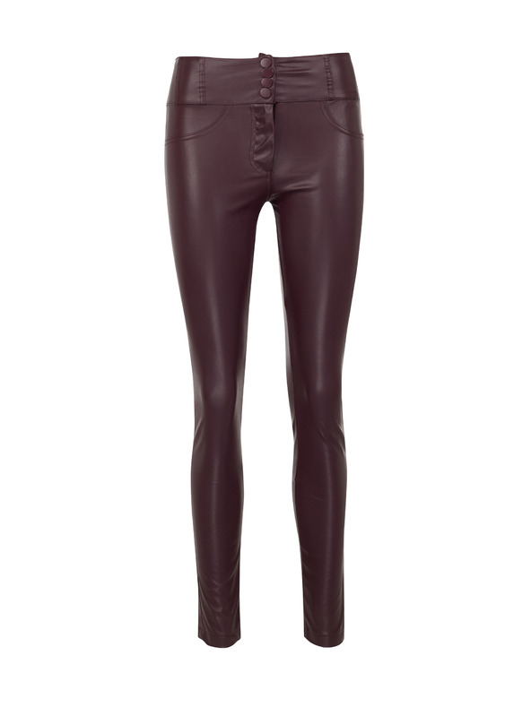 Orsay Vínové dámske kožené nohavice ORSAY
