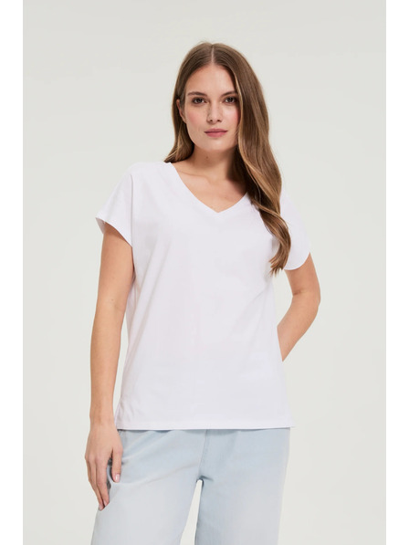Moodo Bavlnené tričko s výstrihom do V biela Moodo