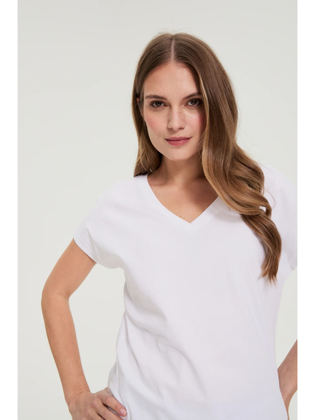 Moodo Bavlnené tričko s výstrihom do V biela Moodo
