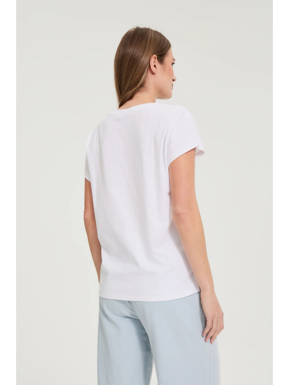 Moodo Bavlnené tričko s výstrihom do V biela Moodo