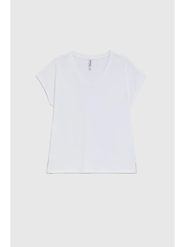 Moodo Bavlnené tričko s výstrihom do V biela Moodo