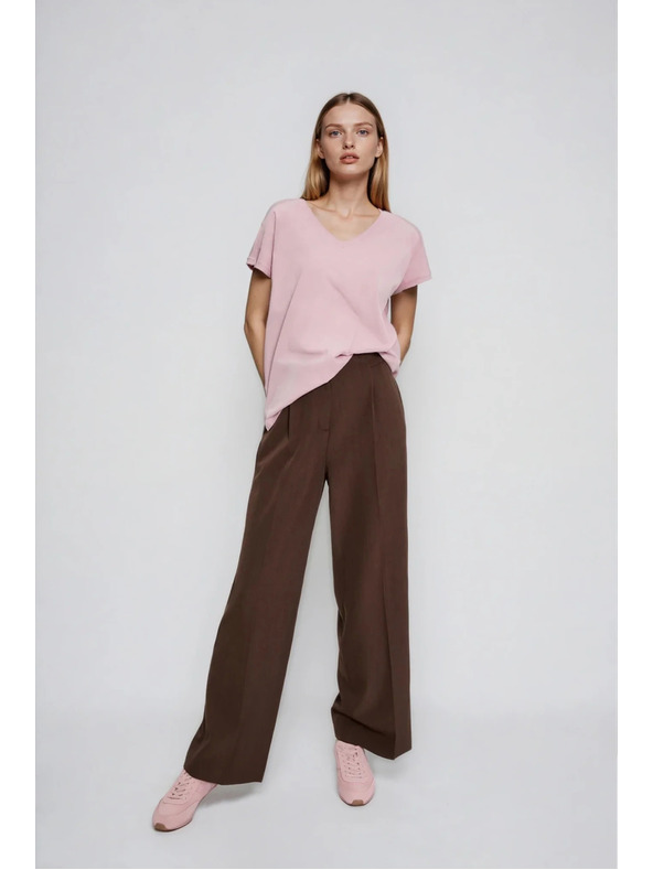 Moodo Bavlnené tričko s V výstrihom svetlo ružové Moodo