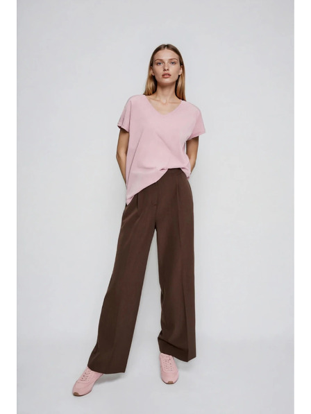 Moodo Bavlnené tričko s V výstrihom svetlo ružové Moodo