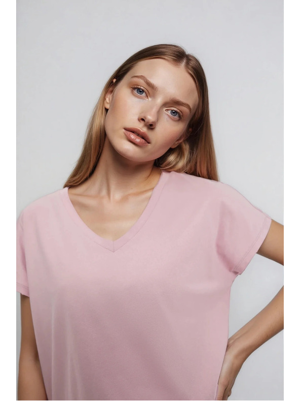 Moodo Bavlnené tričko s V výstrihom svetlo ružové Moodo