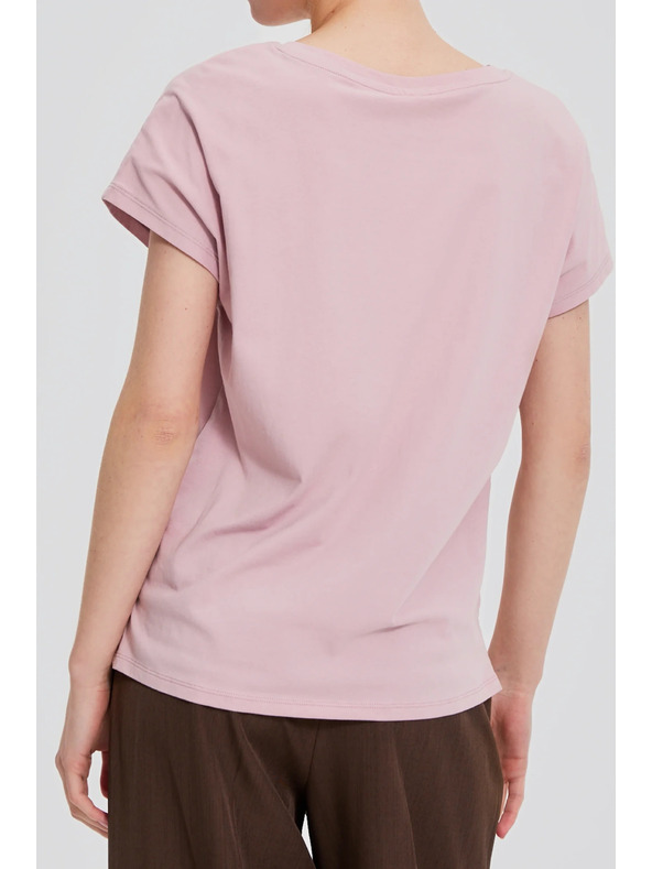 Moodo Bavlnené tričko s V výstrihom svetlo ružové Moodo