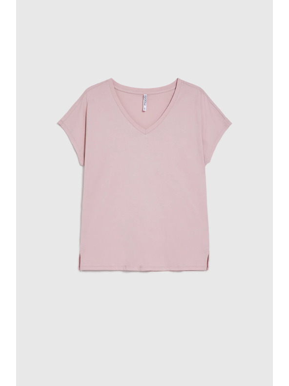 Moodo Bavlnené tričko s V výstrihom svetlo ružové Moodo