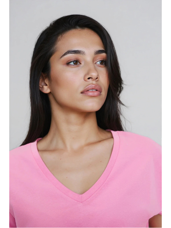 Moodo Bavlnené tričko s V výstrihom ružové Moodo