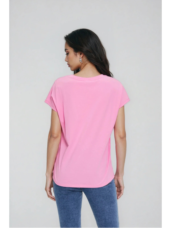 Moodo Bavlnené tričko s V výstrihom ružové Moodo