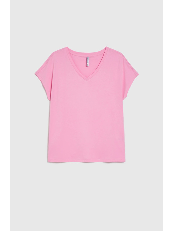 Moodo Bavlnené tričko s V výstrihom ružové Moodo