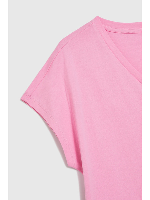 Moodo Bavlnené tričko s V výstrihom ružové Moodo