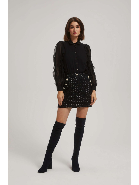 Moodo Sukňa v štýle tweed s dekoratívnymi gombíkami čierna Moodo