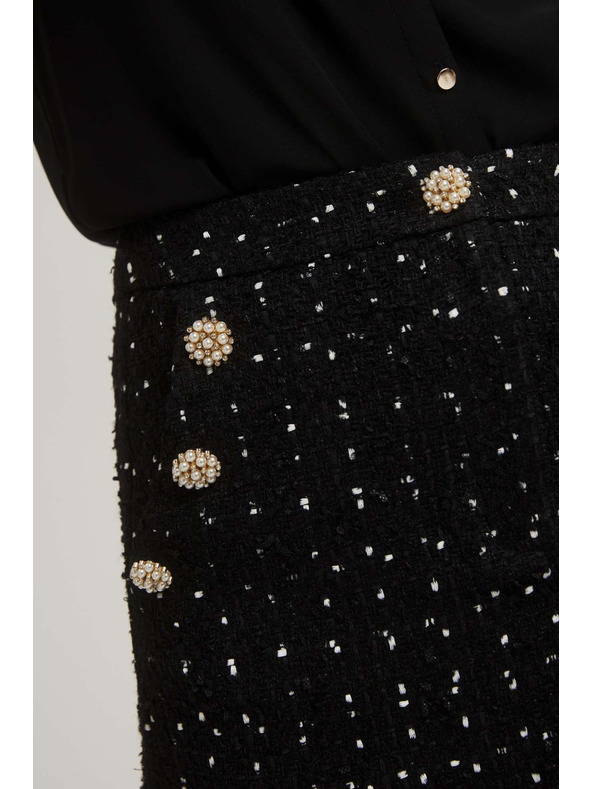 Moodo Sukňa v štýle tweed s dekoratívnymi gombíkami čierna Moodo