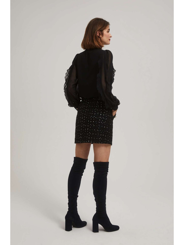 Moodo Sukňa v štýle tweed s dekoratívnymi gombíkami čierna Moodo