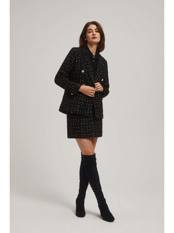 Moodo Sukňa v štýle tweed s dekoratívnymi gombíkami čierna Moodo