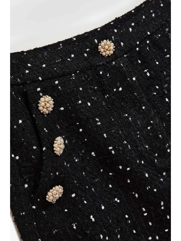 Moodo Sukňa v štýle tweed s dekoratívnymi gombíkami čierna Moodo