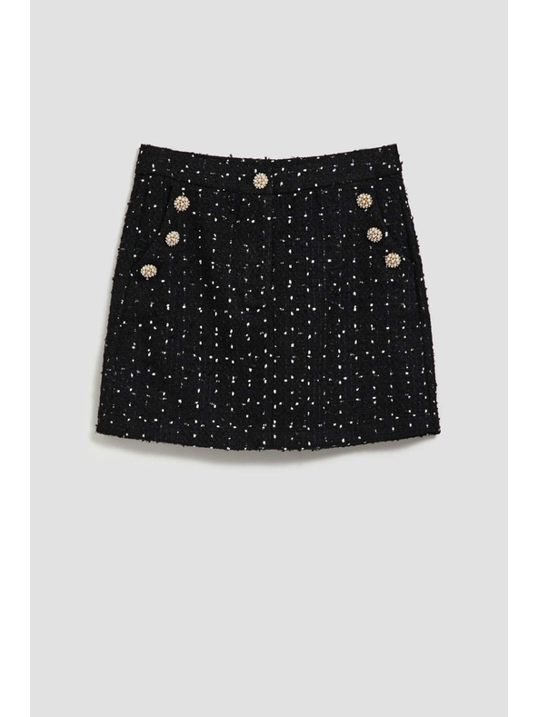 Moodo Sukňa v štýle tweed s dekoratívnymi gombíkami čierna Moodo