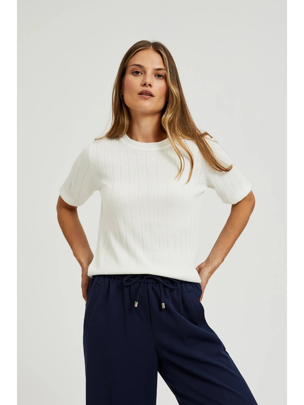 Moodo Viskózový sveter s metalickým vlákom biely Moodo