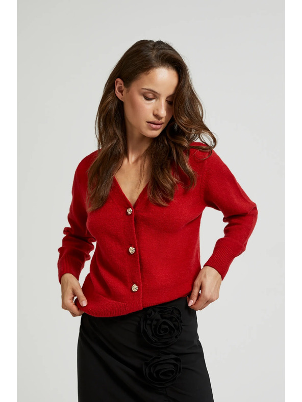 Moodo Kardigan s gombíkami v tvare ruže červený Moodo
