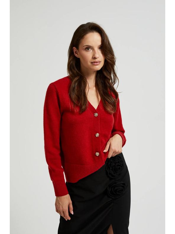 Moodo Kardigan s gombíkami v tvare ruže červený Moodo