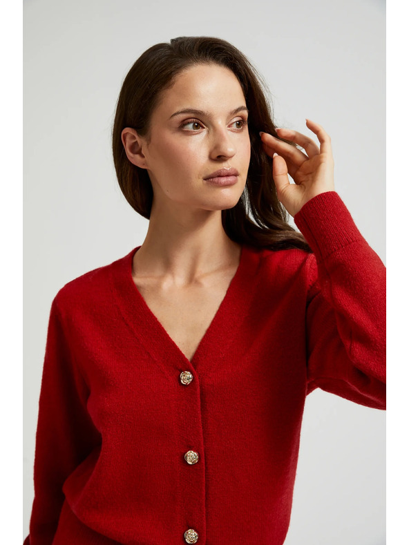 Moodo Kardigan s gombíkami v tvare ruže červený Moodo