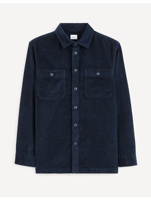 Celio Tmavomodrá manšestrová košeľa Celio Vavelour