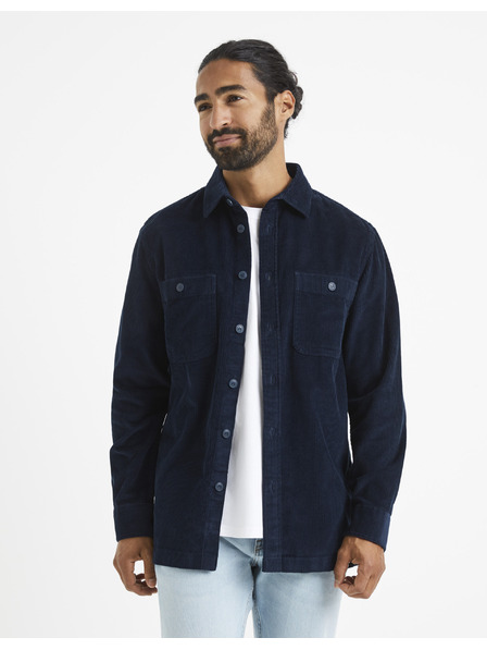 Celio Tmavomodrá manšestrová košeľa Celio Vavelour