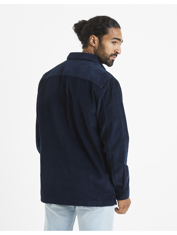 Celio Tmavomodrá manšestrová košeľa Celio Vavelour