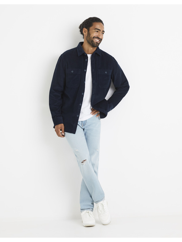 Celio Tmavomodrá manšestrová košeľa Celio Vavelour