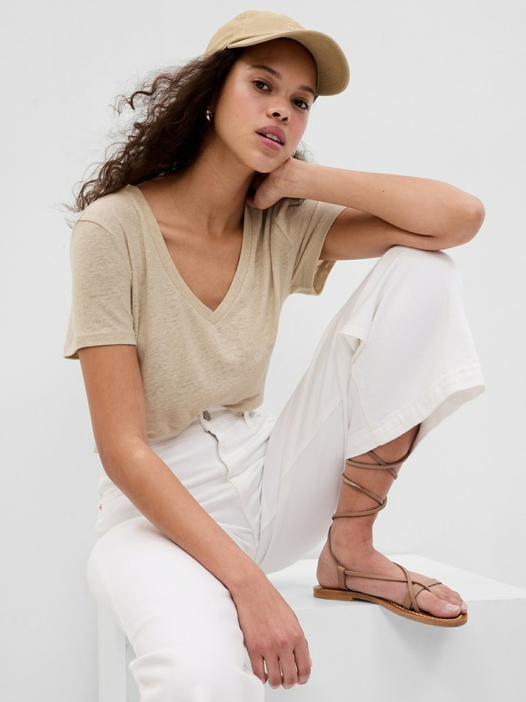 GAP Ľanové tričko s krátkym rukávom GAP