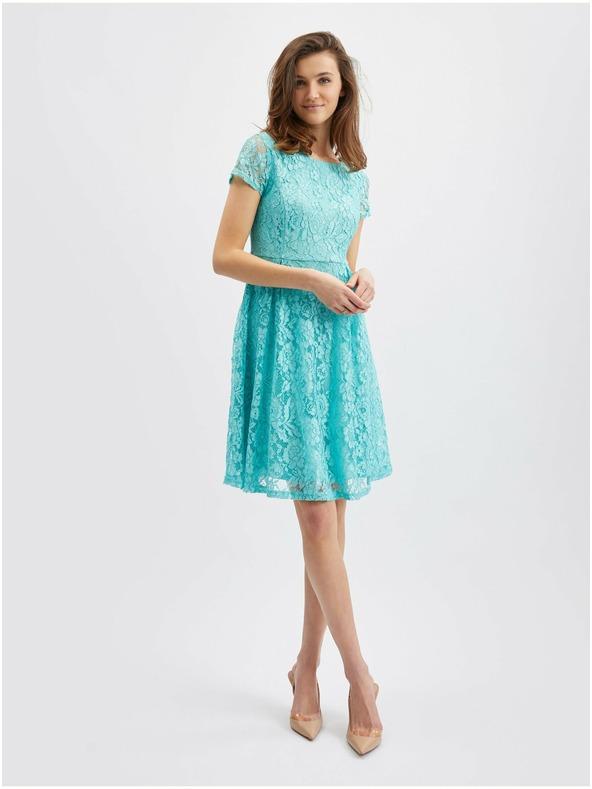 Orsay Tyrkysové dámske čipkované šaty ORSAY