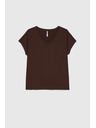 Moodo Bavlnené tričko s výstrihom do "V" hnedé Moodo
