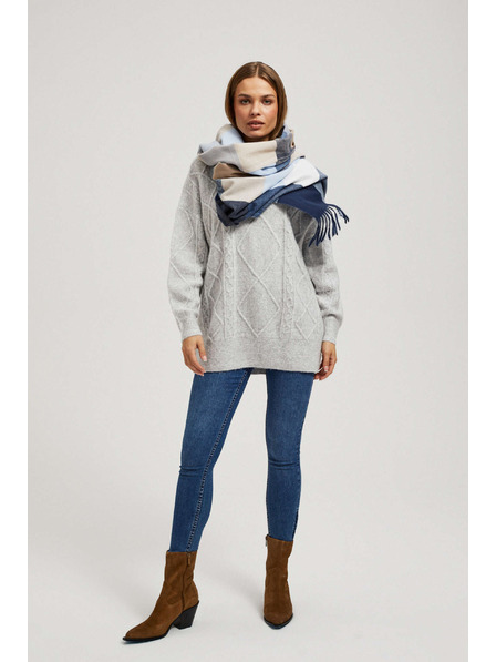 Moodo Tmavo modrý šál s kockou a strapcami Moodo