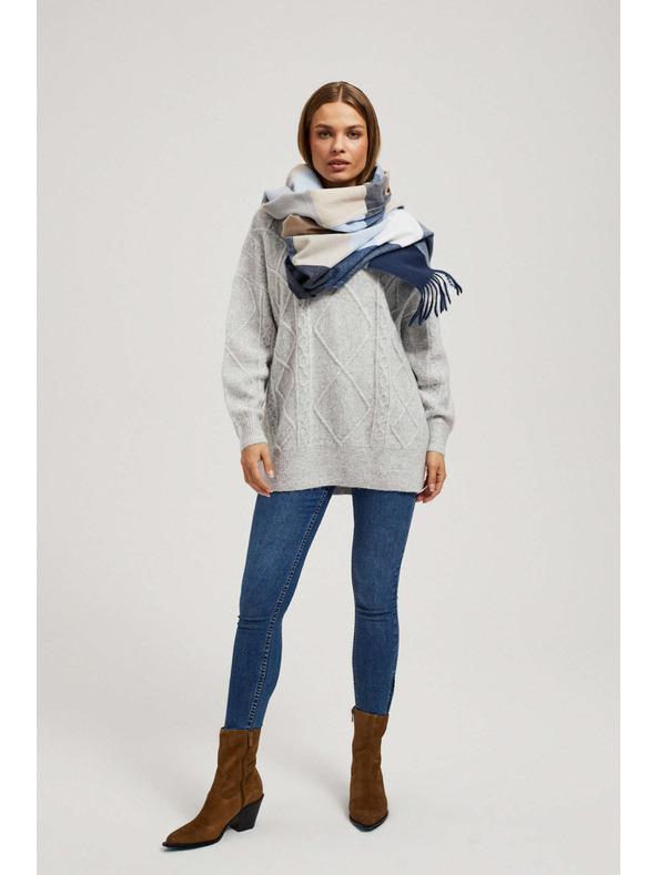 Moodo Tmavo modrý šál s kockou a strapcami Moodo