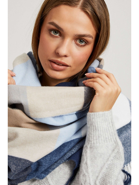 Moodo Tmavo modrý šál s kockou a strapcami Moodo