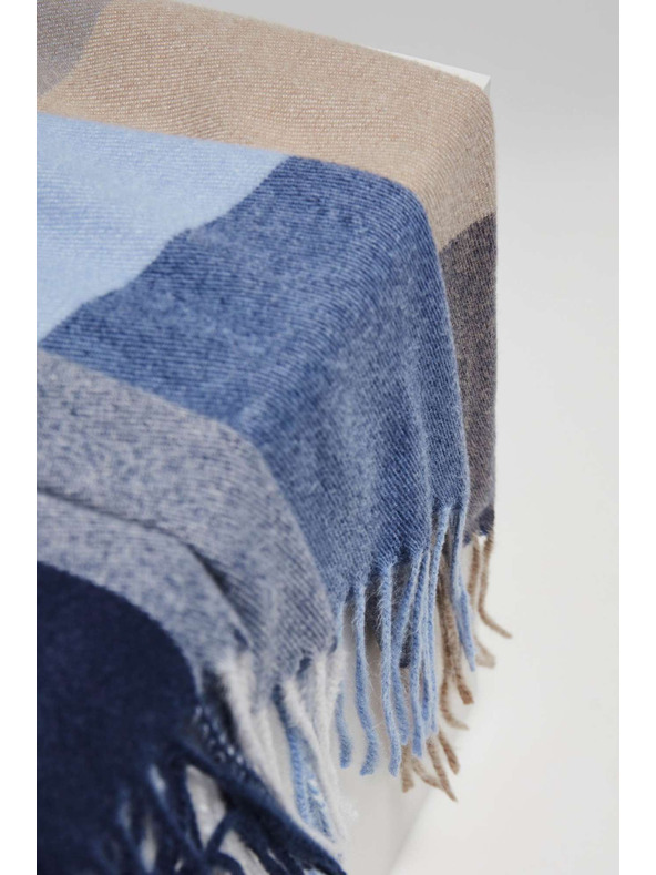 Moodo Tmavo modrý šál s kockou a strapcami Moodo