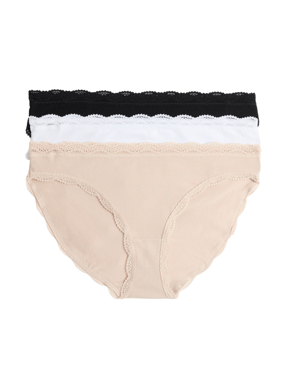 Marks & Spencer Bavlnené bikiny s čipkou, sada 3 ks Marks & Spencer béžová