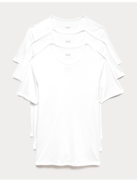 Marks & Spencer Súprava troch bielych pánskych tričiek Marks & Spencer