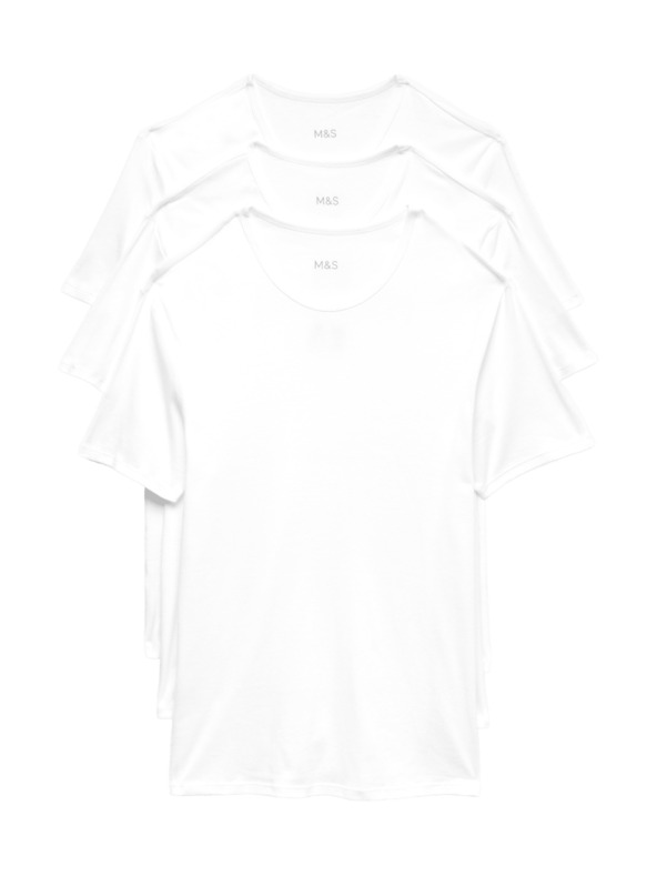 Marks & Spencer Súprava troch bielych pánskych tričiek Marks & Spencer